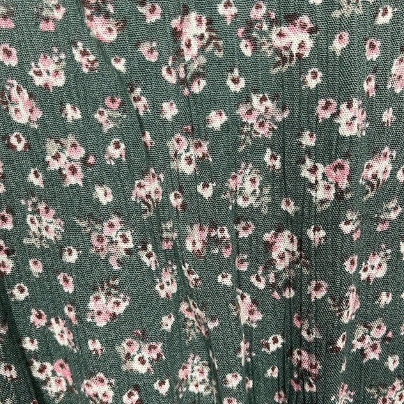 Peach Love Womens Dress M Olive Green Pink Floral Print Smock Waist Pullover EUC - Picture 12 of 15